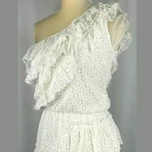 Ruffle Lace Off Shoulder Ivory Short White Dress Wedding Spring Summer NEW S L